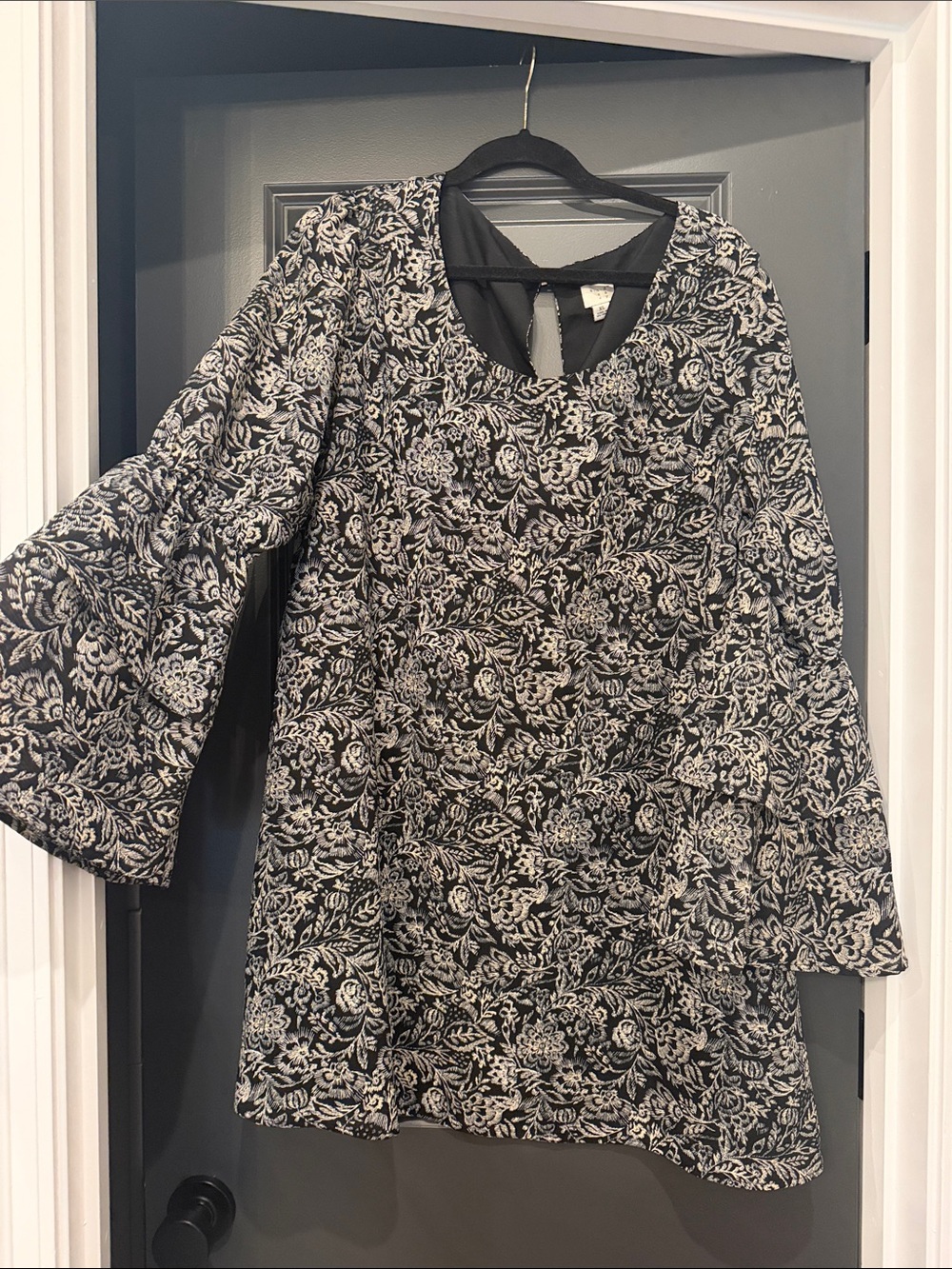 A New Day Women’s Floral Black & White Long Sleeve Dress